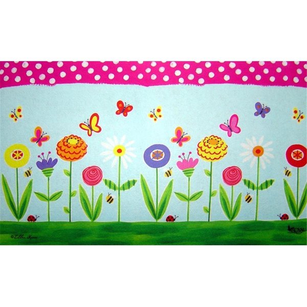 H2H Fun Flowers Garden Party Doormat Rug, Blue - 18 x 30 in. H21708891